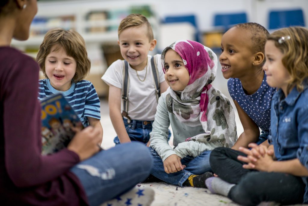 Children listening to a read-aloud story